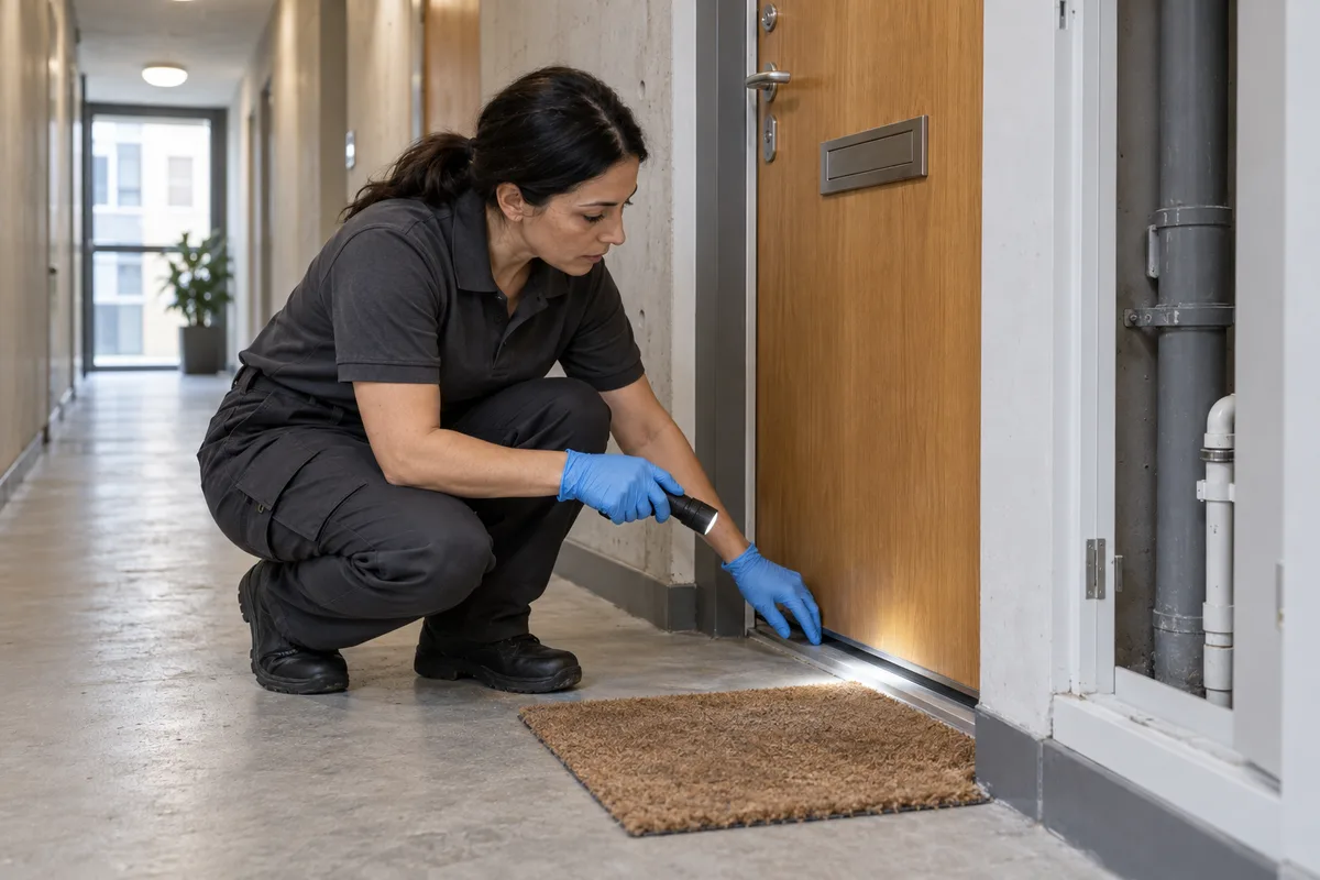 Illustration of an apartment entrance-threshold inspection
