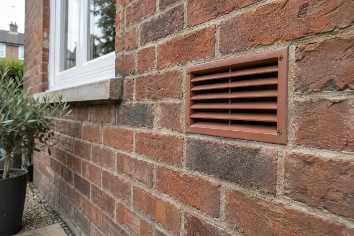 Brick air vent with an intact grille