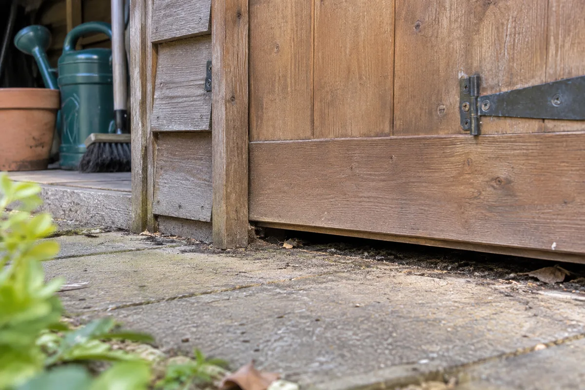 Garden shed doorway and lower threshold