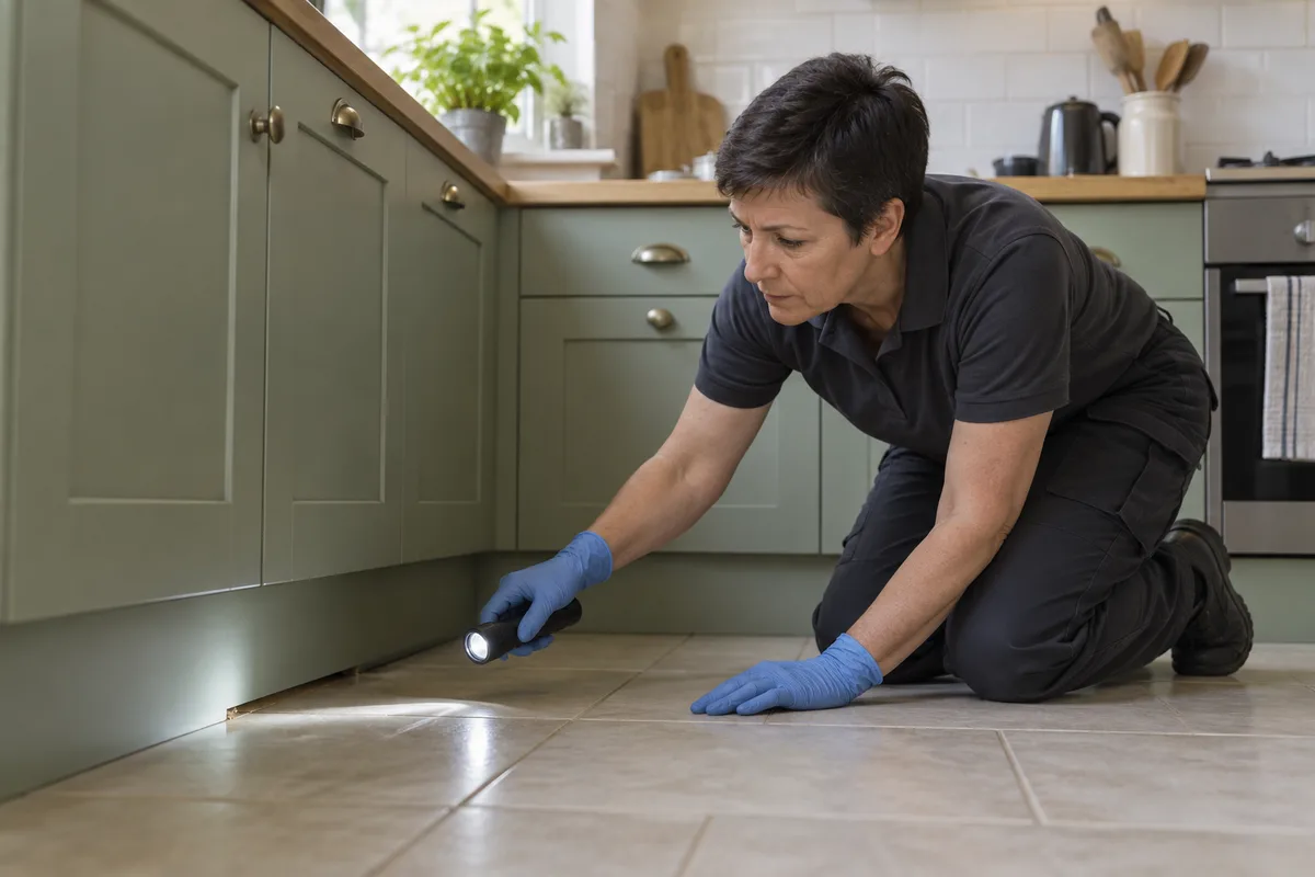 Illustration of an inspection beside a kitchen plinth