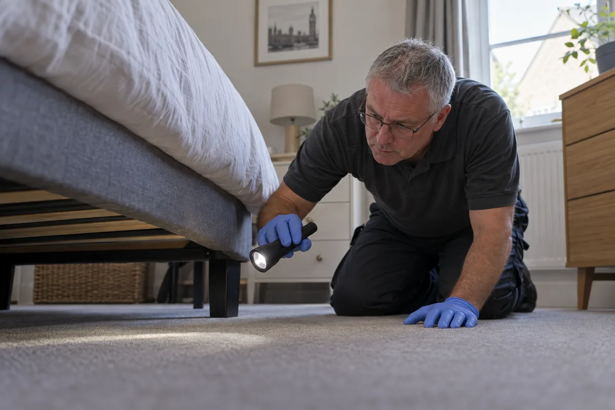 Illustration of an inspection beneath a bed frame