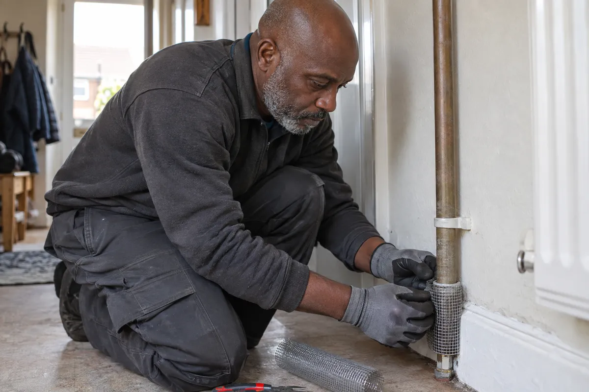 Illustrative pest proofing at a pipe entry point